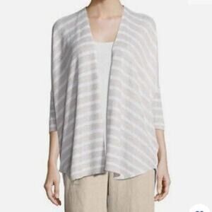 Eileen Fisher Cardigan Lightweight Organic Cotton, Striped, Open Front, Sz M
